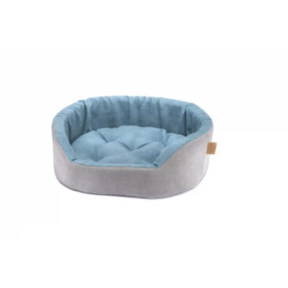 LEOPET Bed Lux, pat oval caini, poliester, perna reversibila, antiderapant, albastru si gri, 55x41x15cm