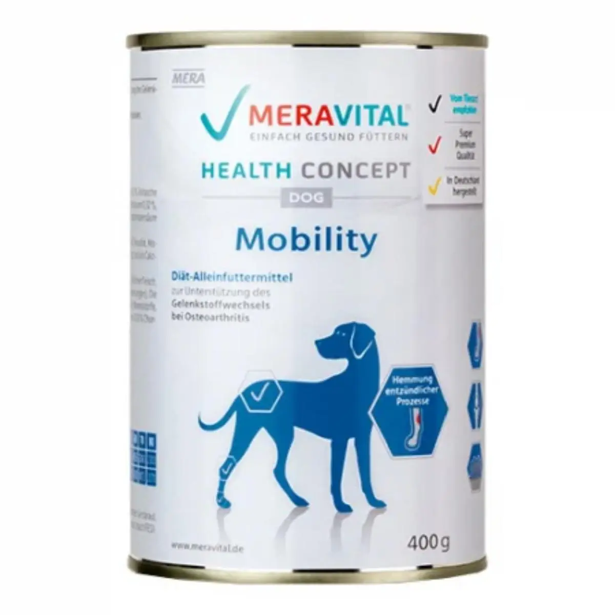 MERA Vital Mobility, XS-XL, Vita si Pui, dieta veterinara, conserva hrana umeda fara cereale caini, sistem articular, (pate), 400g - Image 2