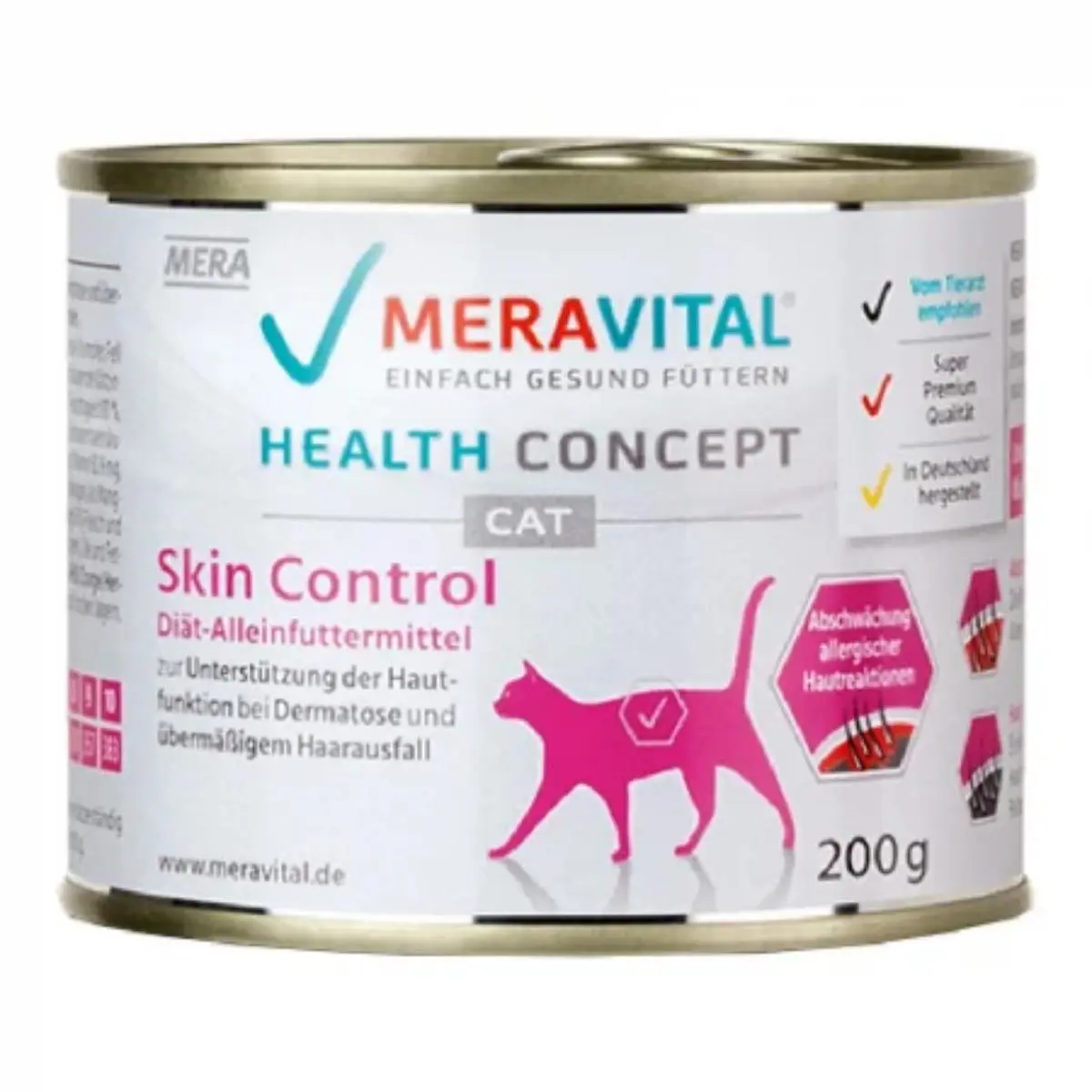MERA Vital Skin Control, Rata, dieta veterinara, conserva hrana umeda fara cereale pisici, piele & blana, alergii, (pate), 200g - Image 2