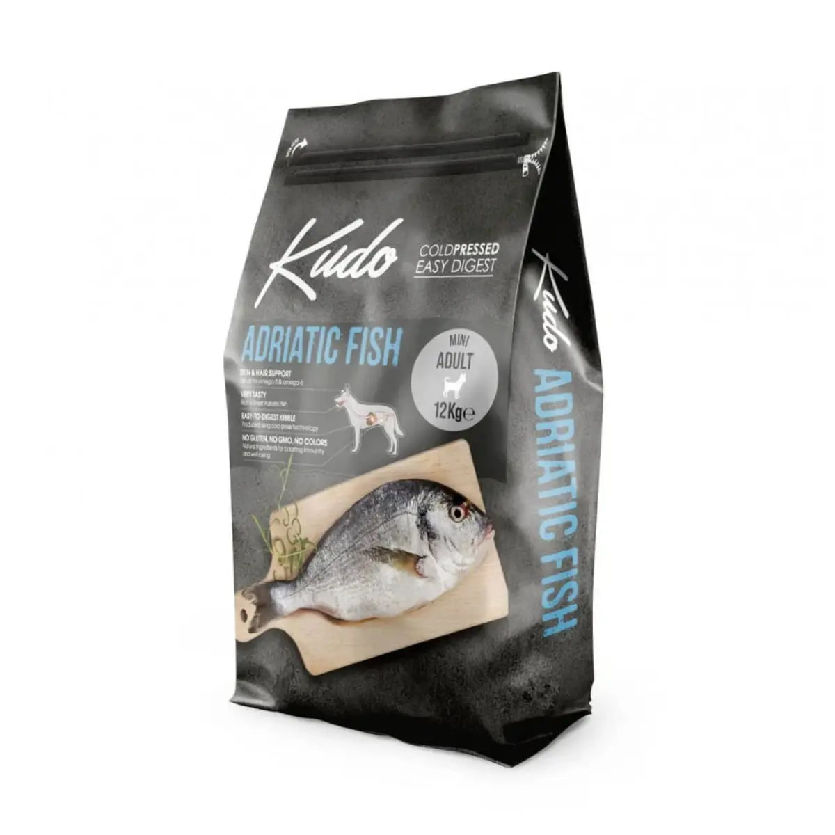 KUDO Mini Adult Small Breed, XS-S, Peste, hrana uscata continut redus cereale caini, presata la rece, 12kg