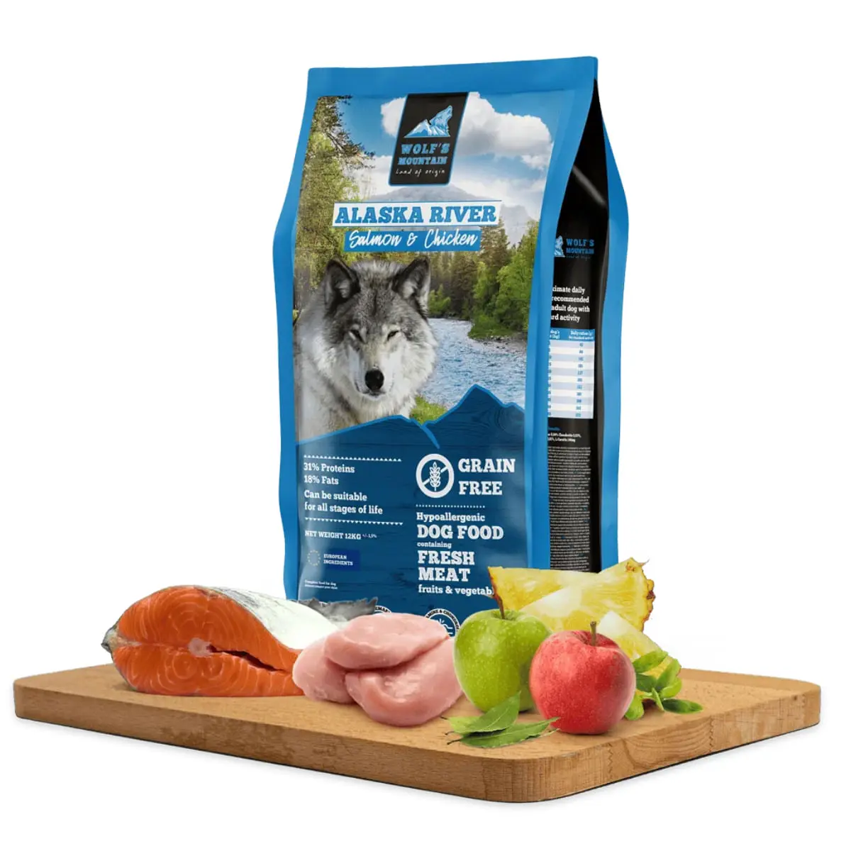 WOLF'S MOUNTAIN Alaska River, XS-XL, Somon si Pui, hrana uscata fara cereale caini, 12kg