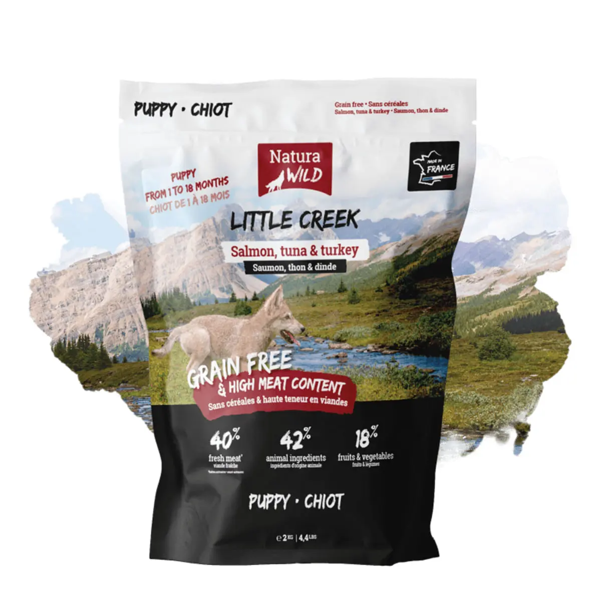 NATURA WILD Natura Wild Little Creek, XS-XL, Somon si Curcan, hrana uscata fara cereale caini junior, 12kg