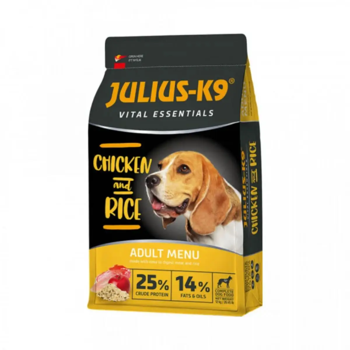 JULIUS-K9 Hypoallergenic Adult Menu, XS-XL, Pui si Orez, hrana uscata caini, alergii, 12kg