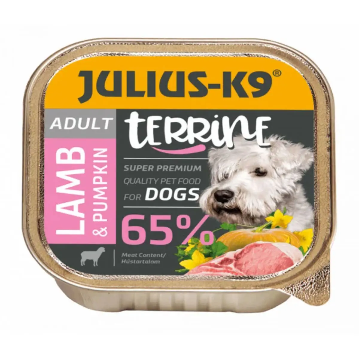JULIUS-K9 Terrine, XS-S, Miel si dovleac, tavita hrana umeda caini, (pate), 150g