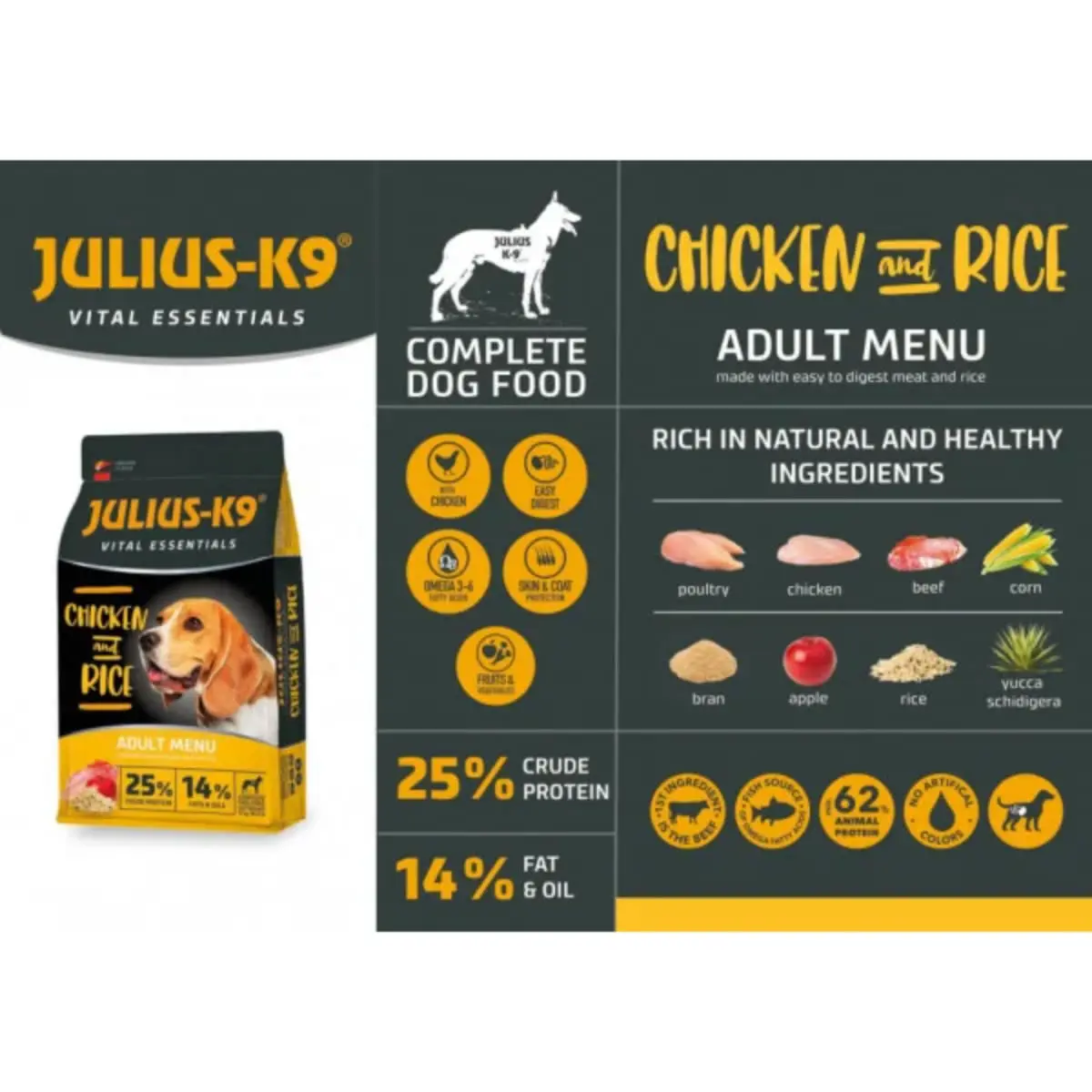 JULIUS-K9 Hypoallergenic Adult Menu, XS-XL, Pui si Orez, hrana uscata caini, alergii, 12kg - Image 3