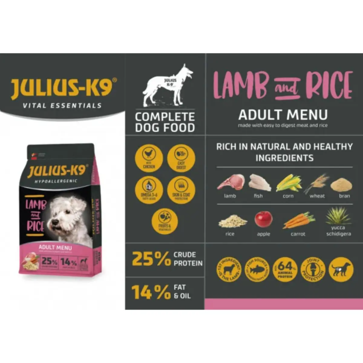 JULIUS-K9 Hypoallergenic Adult Menu, XS-XL, Miel si Orez, hrana uscata caini, alergii, 3kg - Image 3
