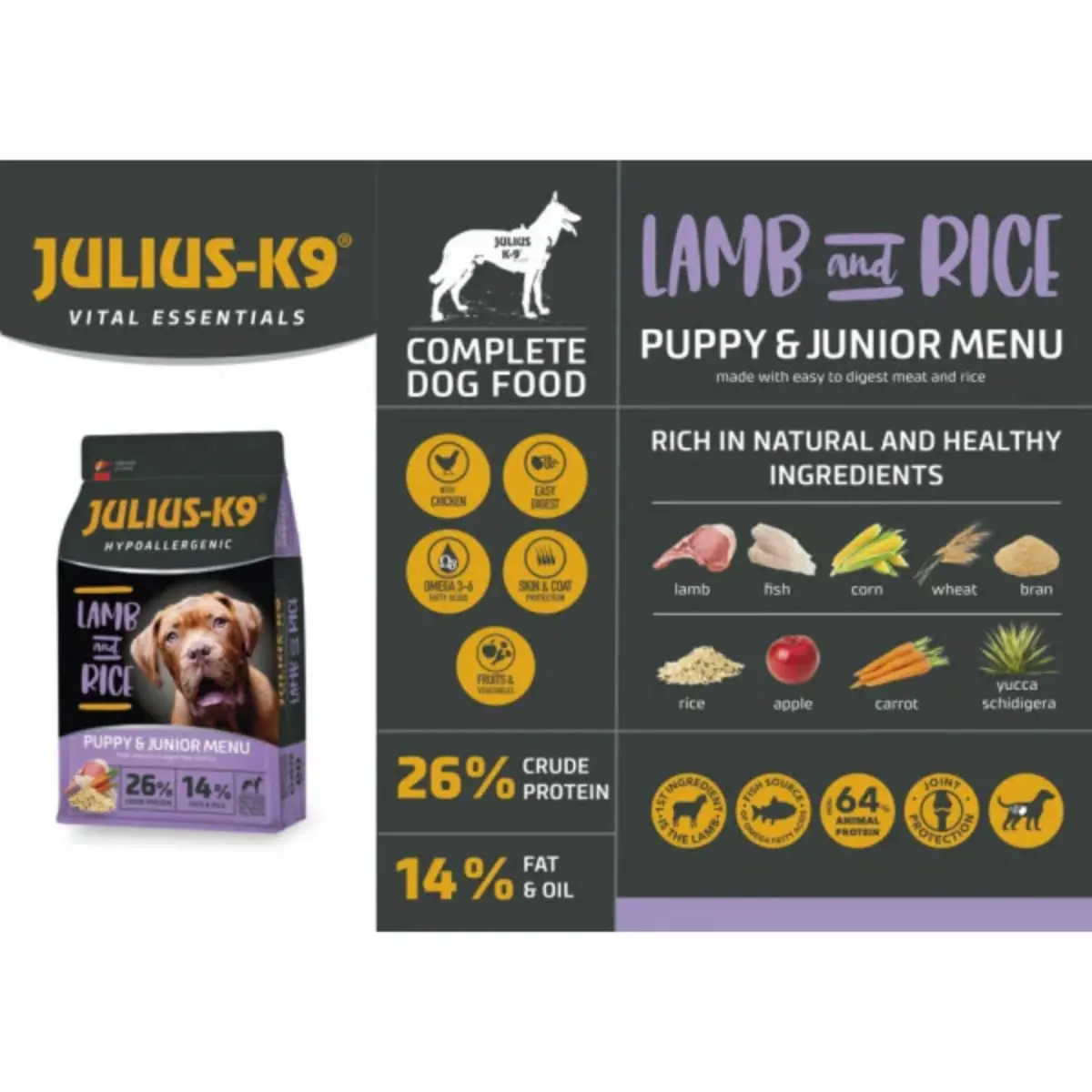 JULIUS-K9 Hypoallergenic Puppy&Junior Menu, XS-XL, Miel si Orez, hrana uscata caini junior, alergii, 3kg - Image 3