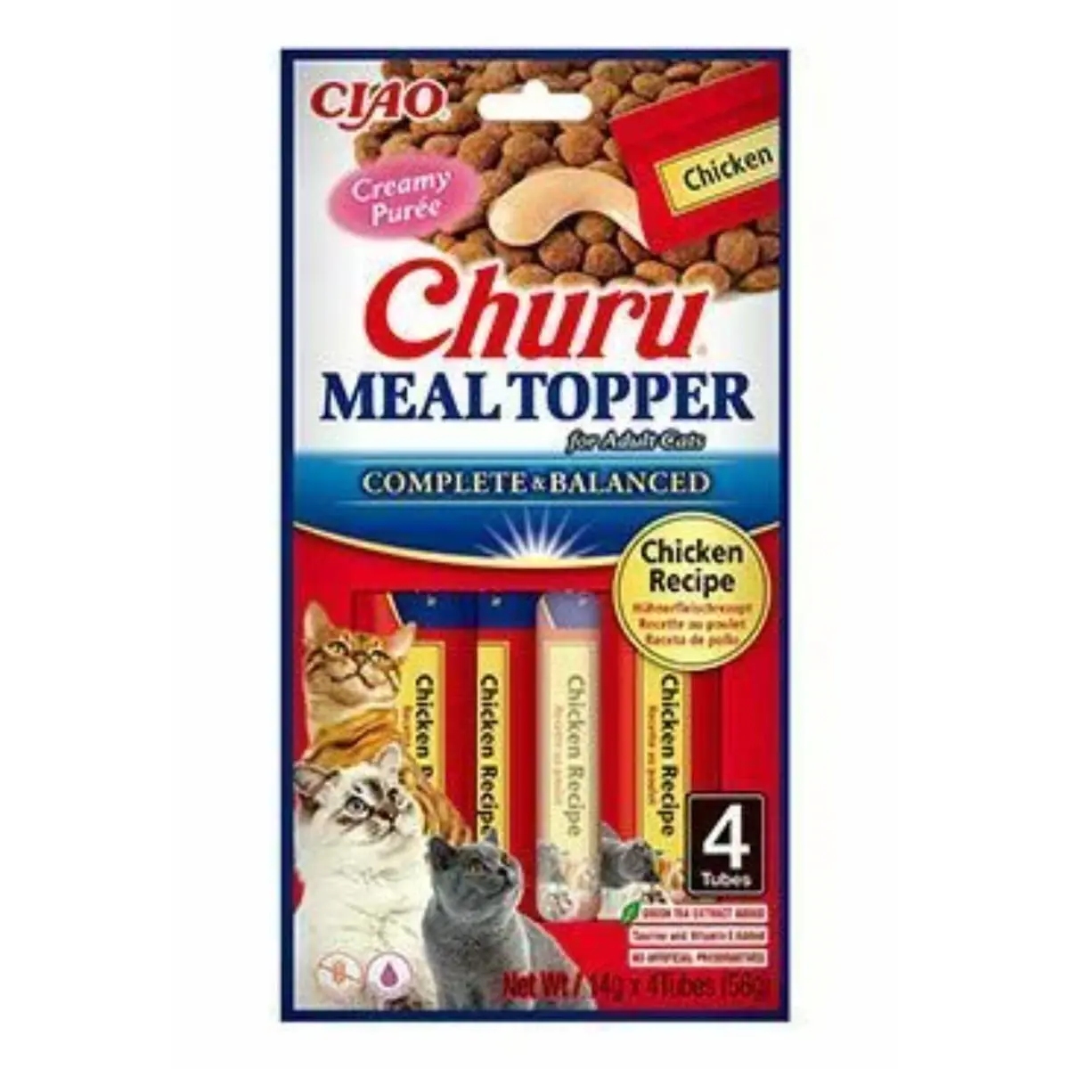 INABA Churu Meal Topper, Ton si Scoici, plic, tub recompense fara cereale pisici, (piure), 56g