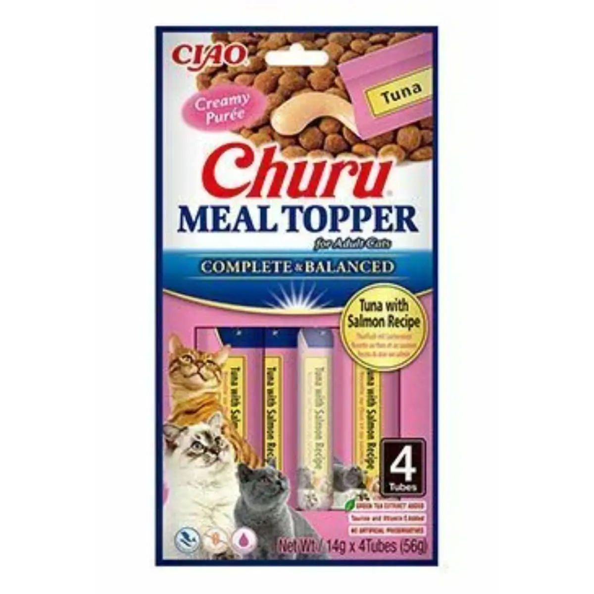 INABA Churu Meal Topper, Ton si Somon, plic, tub recompense fara cereale pisici, (piure), 56g - Image 2