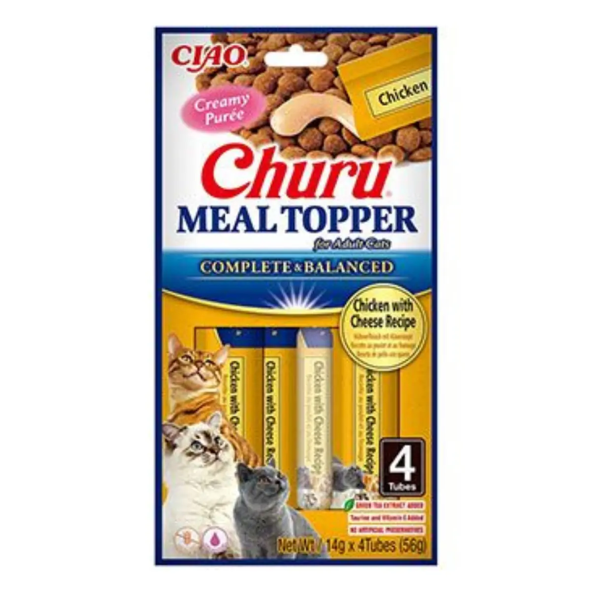 INABA Churu Meal Topper, Pui si Branza, plic, tub recompense fara cereale pisici, (piure), 56g