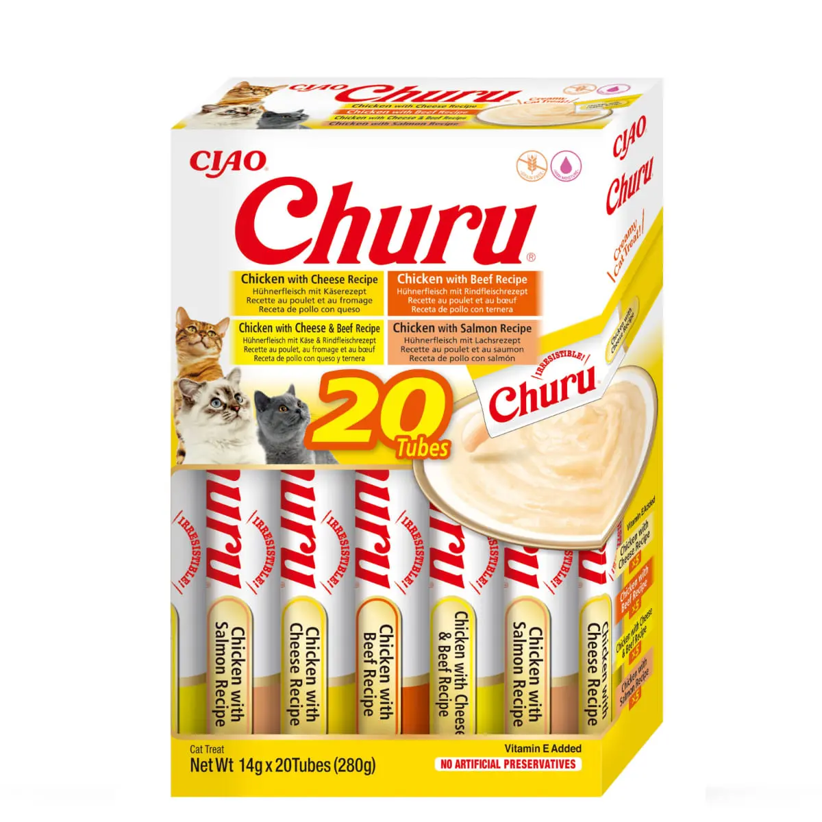 INABA Churu Varieties, Pui si Vita, cutie, tub recompense fara cereale pisici, (piure), 280g
