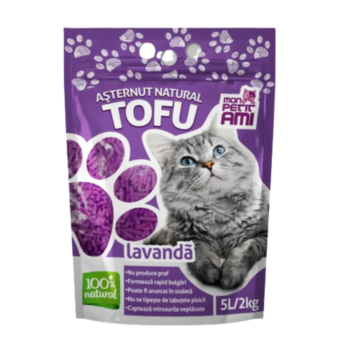 MON PETIT AMI Tofu, Lavanda, asternut igienic pisici, peleti, tofu, aglomerant, neutralizare mirosuri, biodegradabil, 5l - Image 2