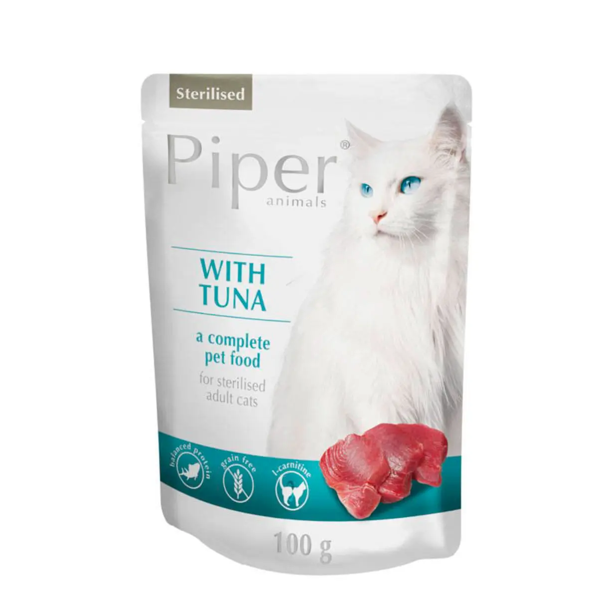 PIPER Animals Sterilised, Ton, plic hrana umeda fara cereale pisici sterilizate, (in aspic), 100g - Image 2
