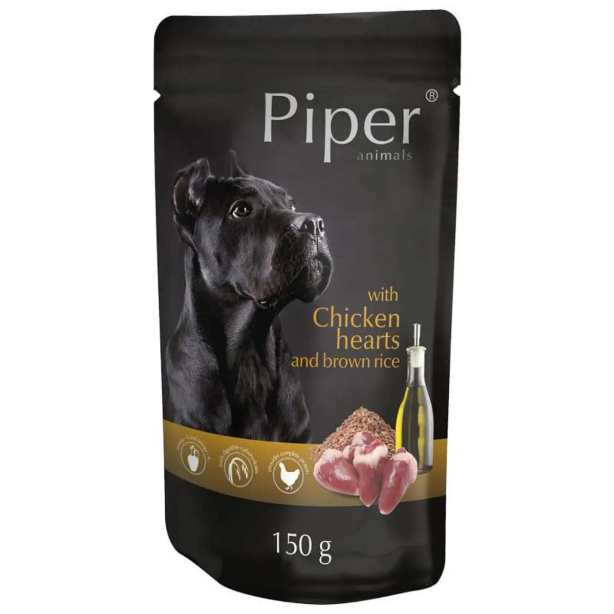 PIPER Animals, XS-XL, Inimi de Pui si orez brun, plic hrana umeda caini, (in aspic), 150g