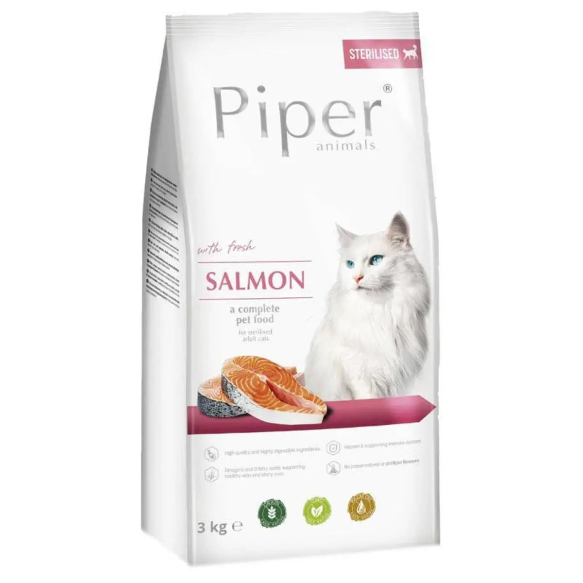 PIPER Animals Sterilised, Somon, hrana uscata fara cereale pisici sterilizate, 3kg