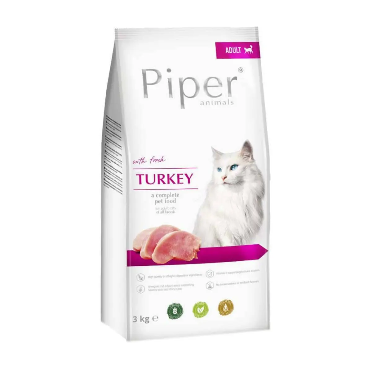 PIPER Animals, Curcan, hrana uscata fara cereale pisici, 3kg