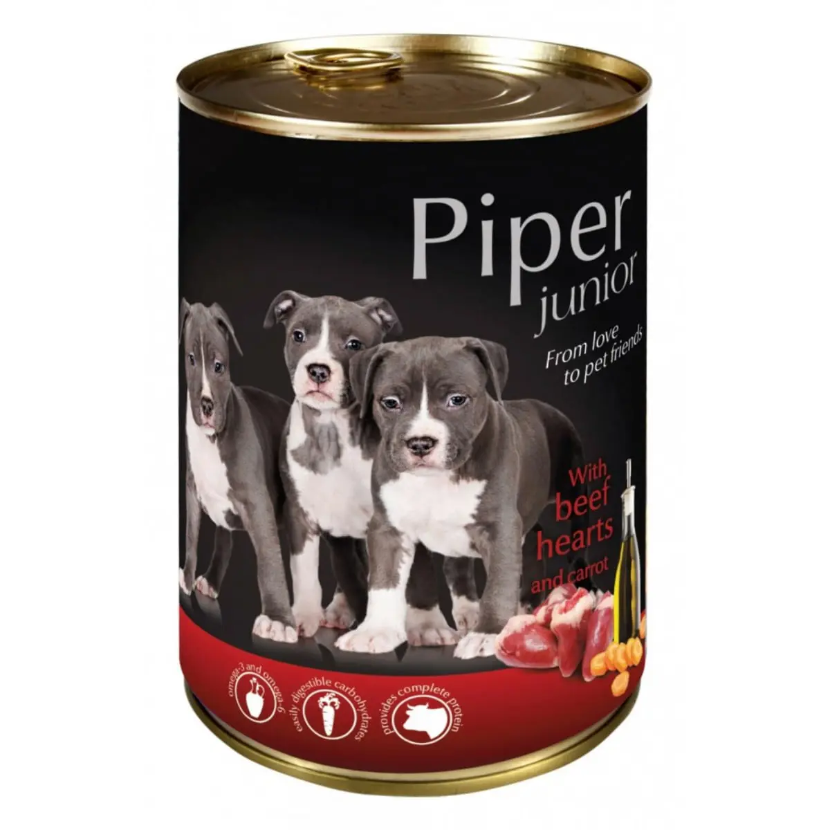 PIPER Junior, XS-XL, Inima de Vita si Morcov, conserva hrana umeda fara cereale caini junior, (in aspic), 400g