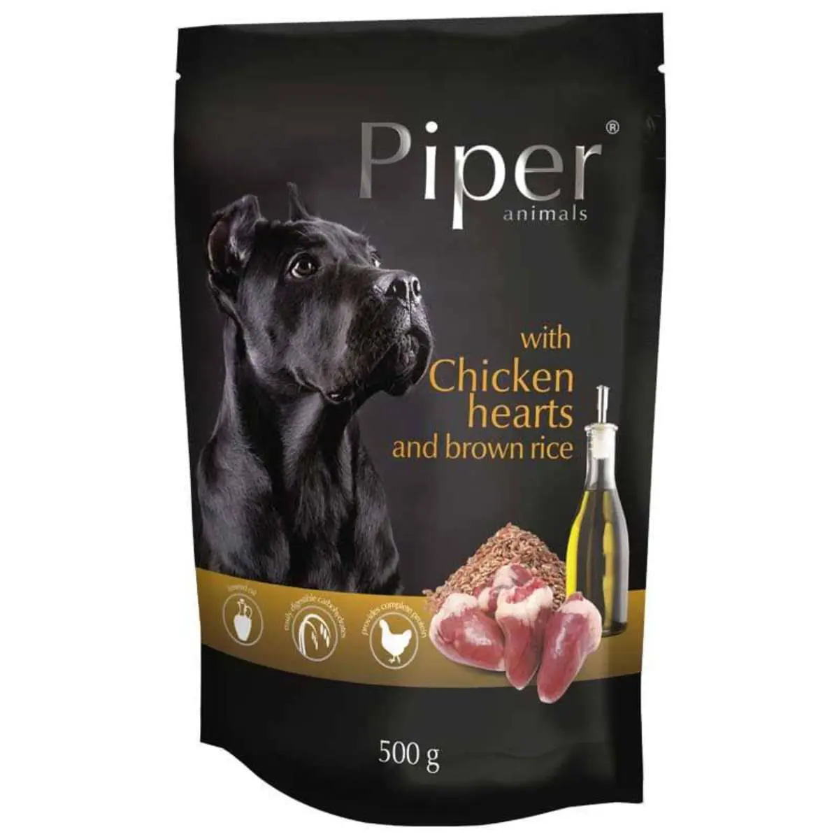 PIPER Animals, XS-XL, Inimi de Pui si orez brun, plic hrana umeda caini, (in aspic), 500g - Image 2