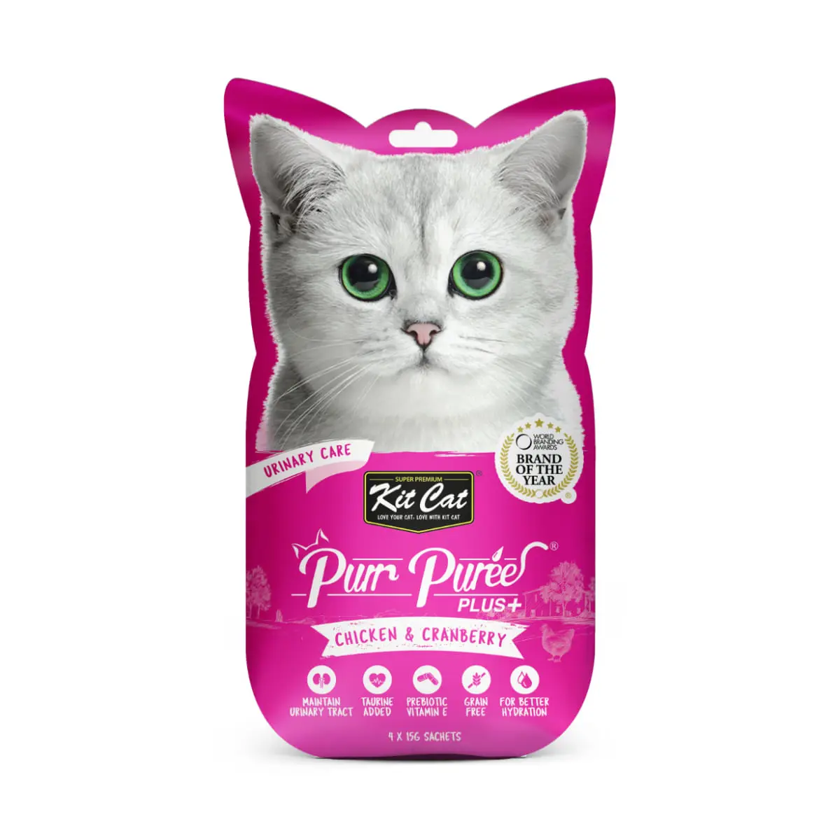 KIT CAT Purr Puree Plus Urinary Care, Pui, plic, punguta recompense functionale fara cereale pisici, sistem urinar, (piure), 15g x 4buc - Image 2