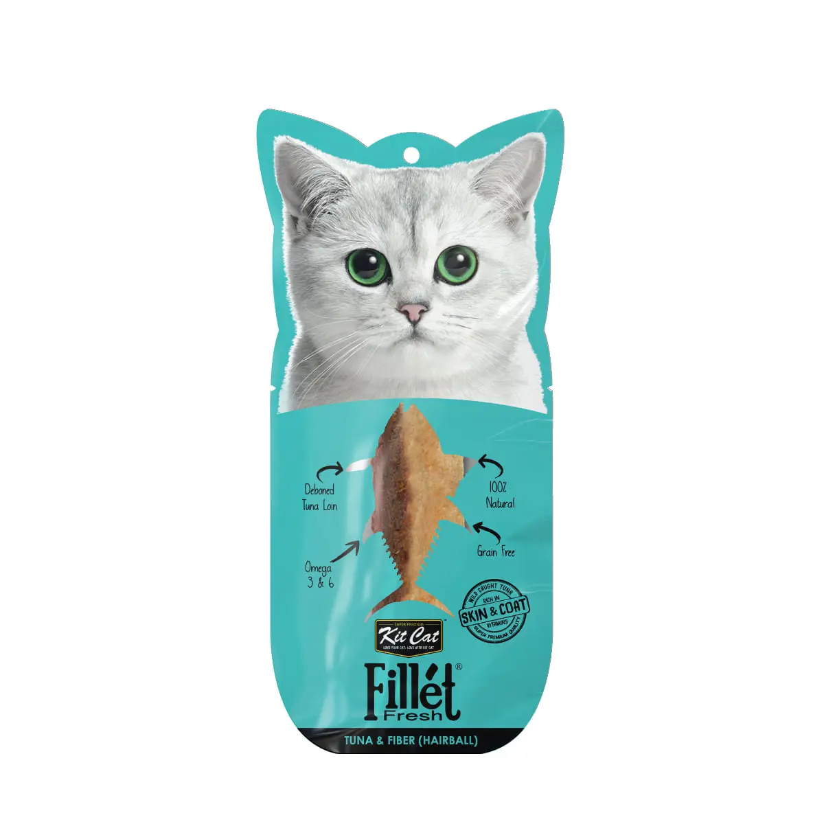 KIT CAT Fillet Fresh Hairball, Ton, plic recompense monoproteica fara cereale pisici, limitarea ghemurilor de blana, 30g - Image 2
