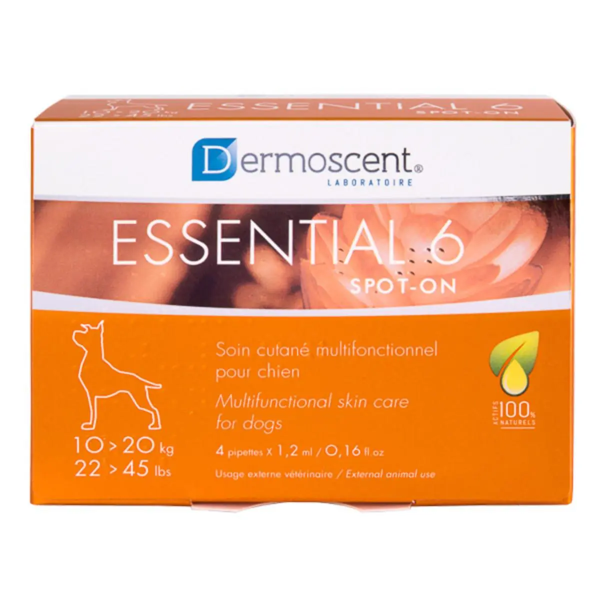 DERMOSCENT Essential 6, tratament adjuvant pipete caini, piele sensibila, cutie DERMOSCENT Essential 6, S-M(10 - 20kg), tratament adjuvant pipete caini, piele sensibila, cutie, 4buc