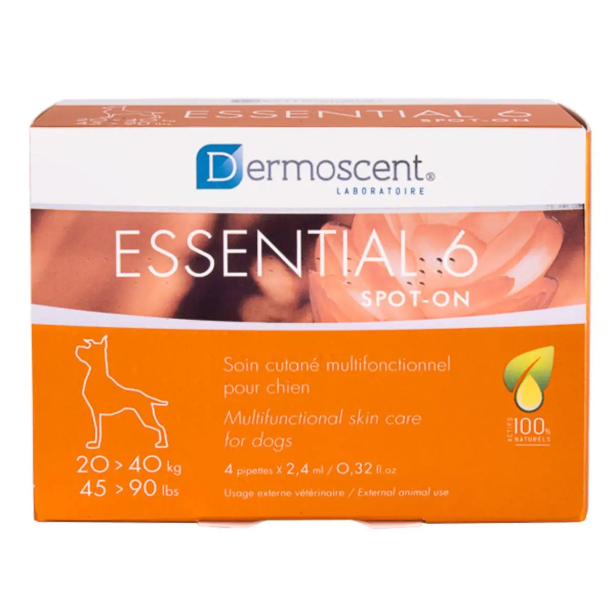 DERMOSCENT Essential 6, tratament adjuvant pipete caini, piele sensibila, cutie DERMOSCENT Essential 6, M-L(20 - 40kg), tratament adjuvant pipete caini, piele sensibila, cutie, 4buc