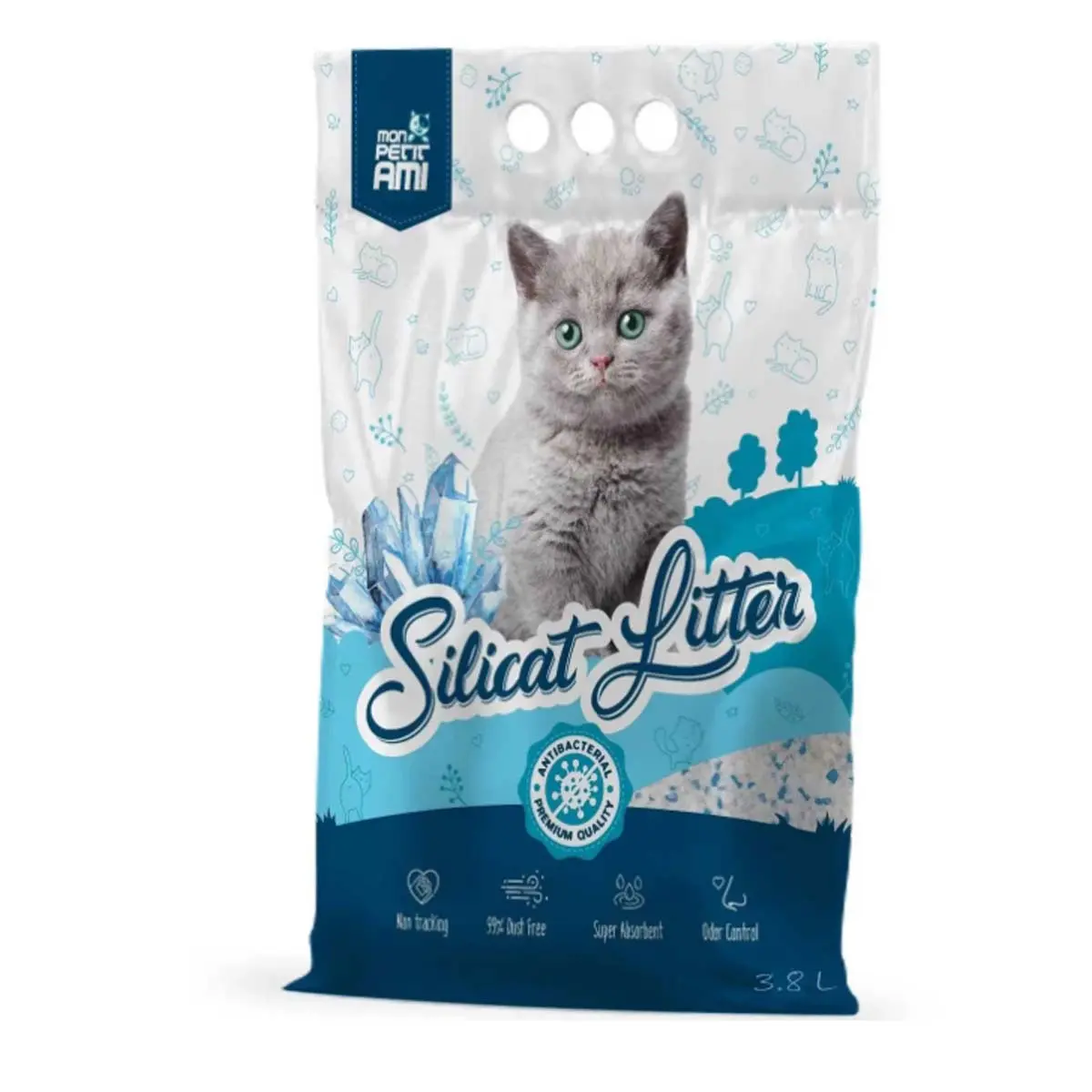 MON PETIT AMI Classic, neparfumat, asternut igienic pisici, granule, silicat, neaglomerant, neutralizare mirosuri, 3.8l