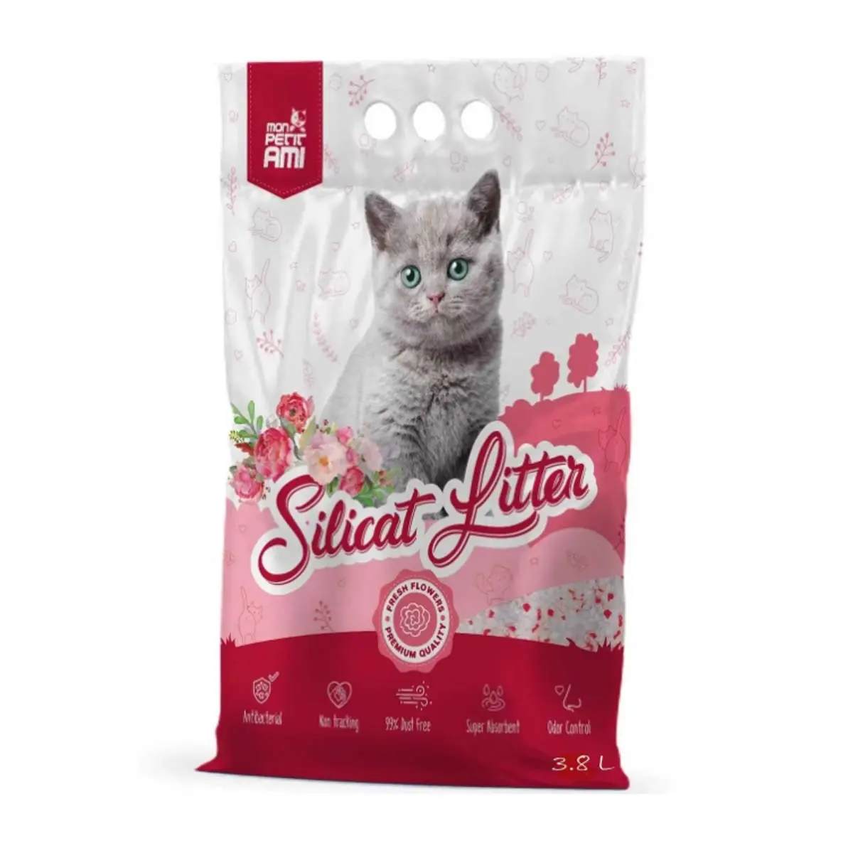 MON PETIT AMI, Floral, asternut igienic pisici, granule, silicat, neaglomerant, neutralizare mirosuri, 3.8l - Image 2