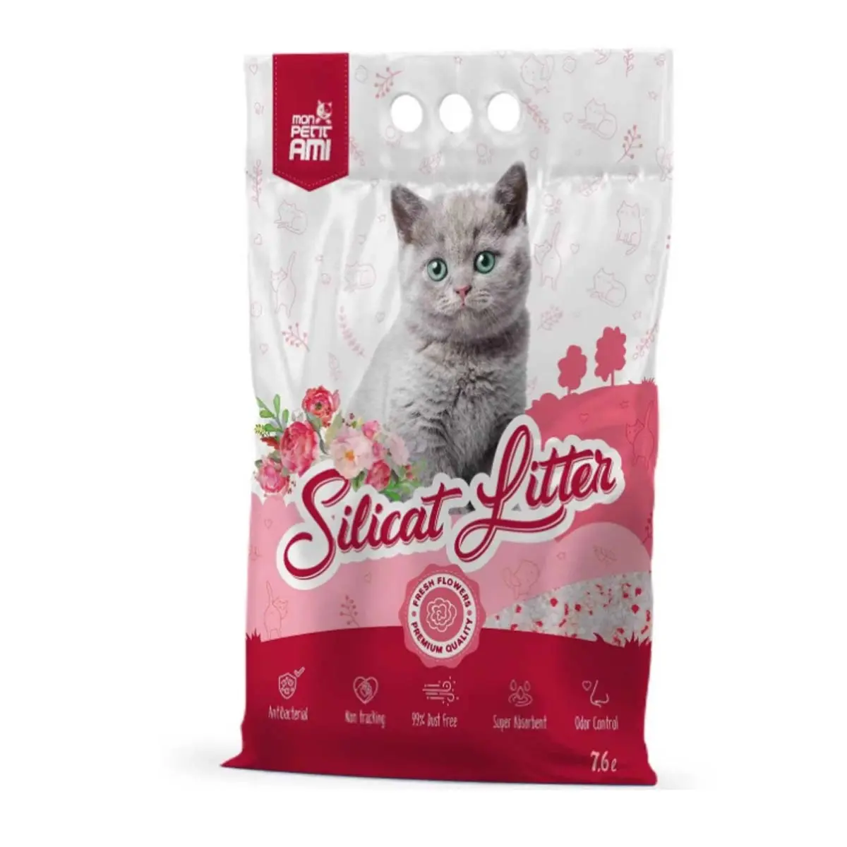 MON PETIT AMI, Floral, asternut igienic pisici, granule, silicat, neaglomerant, neutralizare mirosuri, 7.6l