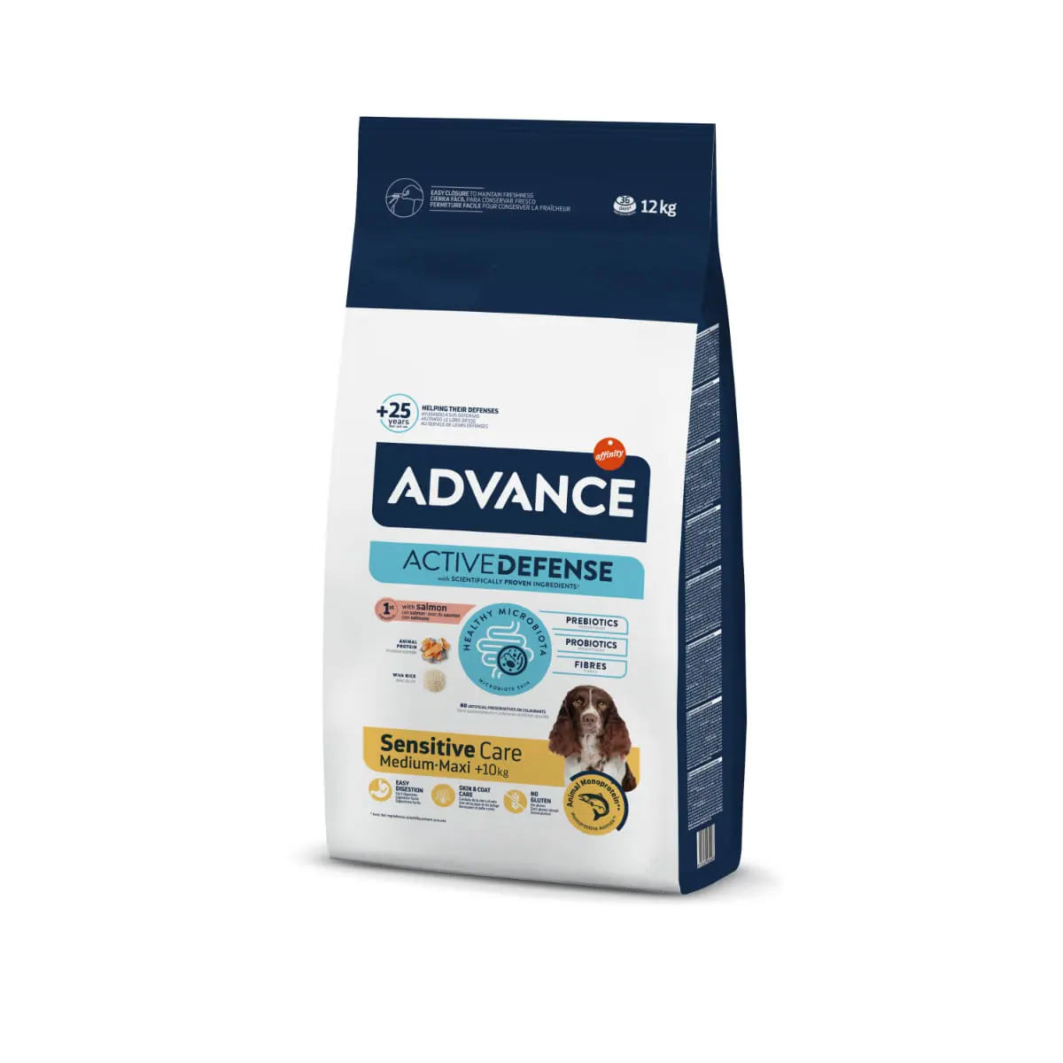 ADVANCE Sensitive Care Medium & Maxi, M-XL, Somon si Orez, hrana uscata caini, sistem digestiv, 12kg