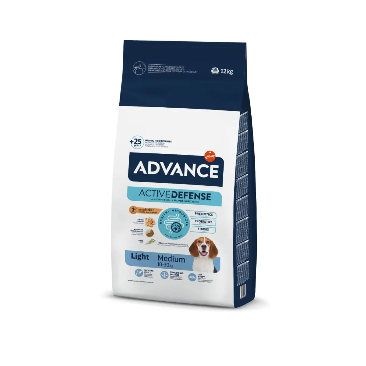 ADVANCE Light Medium, M, Pui, hrana uscata caini, obezitate, 12kg