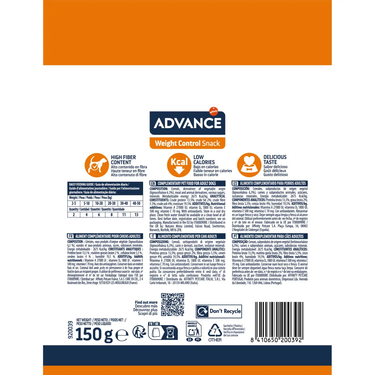 ADVANCE Weigth Control Snack, XS-XL, punguta recompense caini, obezitate, 150g - Image 5