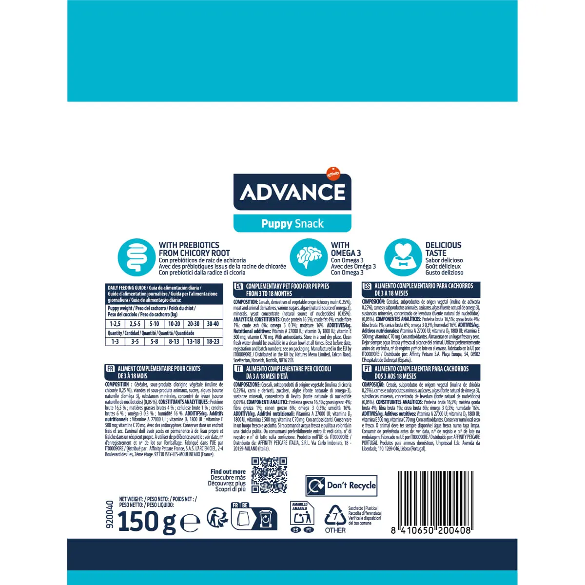 ADVANCE Puppy Snack, XS-XL, punguta recompense caini junior, 150g - Image 5