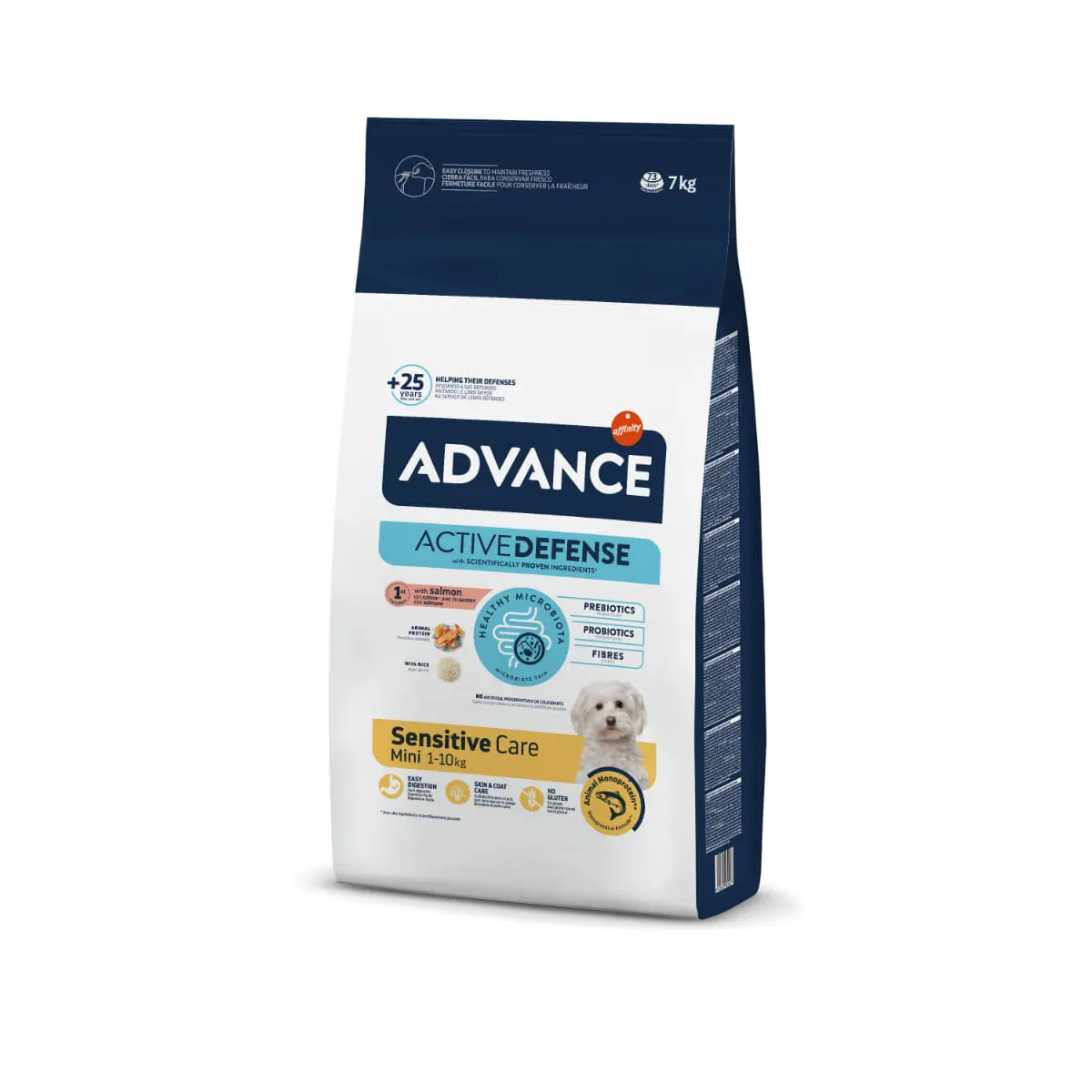 ADVANCE Sensitive Care Mini, XS-S, Somon, hrana uscata caini, sistem digestiv, 7kg