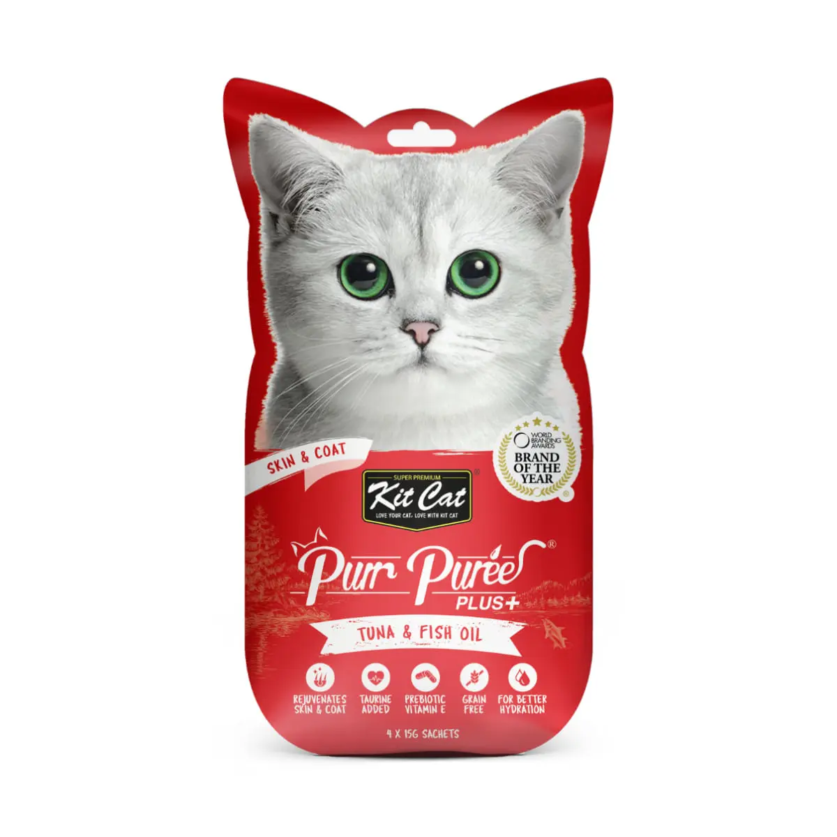 KIT CAT Purr Puree Plus Skin & Coat, Ton, plic, punguta recompense functionale fara cereale pisici, piele & blana, (piure), 15g x 4buc - Image 2