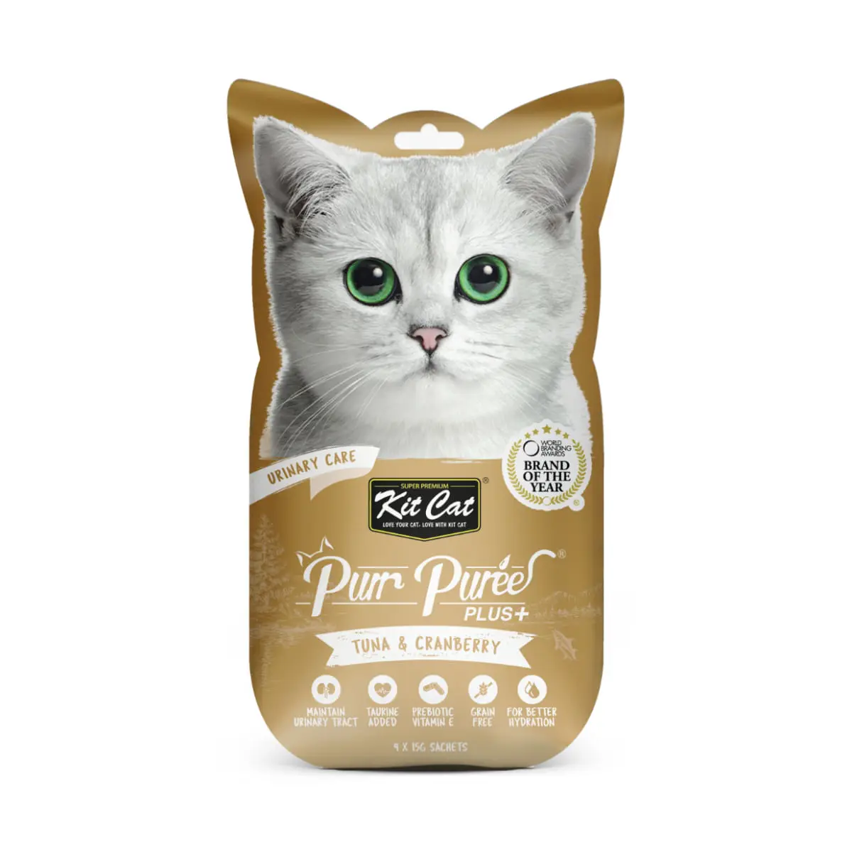 KIT CAT Purr Puree Plus Urinary Care, Ton, plic, punguta recompense functionale fara cereale pisici, sistem urinar, (piure), 15g x 4buc