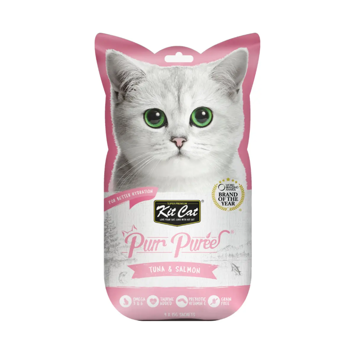 KIT CAT Purr Puree, Ton si Somon, plic, punguta recompense fara cereale pisici, (piure), 15g x 4buc