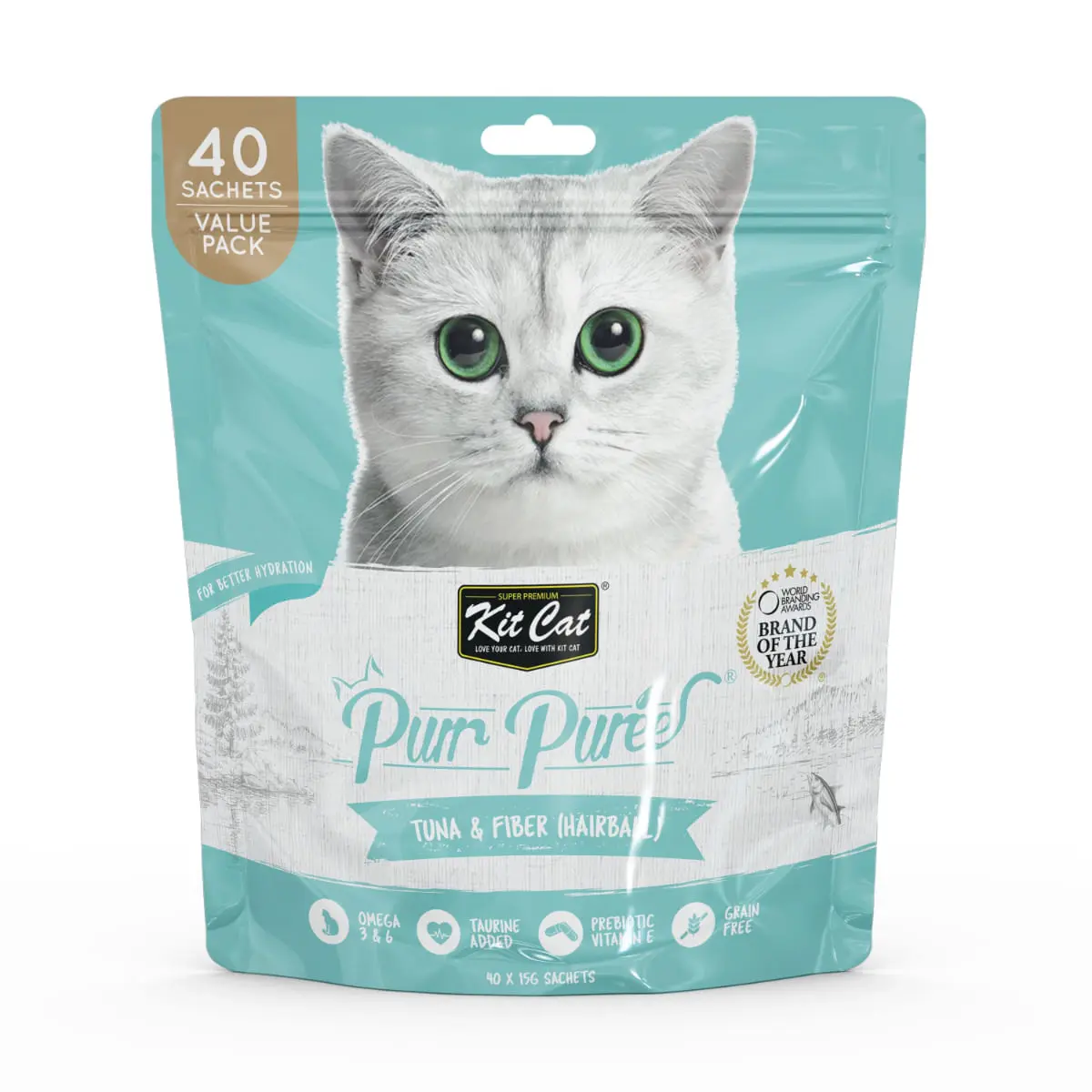 KIT CAT Purr Puree Hairball, Ton, plic, punguta recompense fara cereale pisici, limitarea ghemurilor de blana, (piure), multipack, 15g x 40buc - Image 2