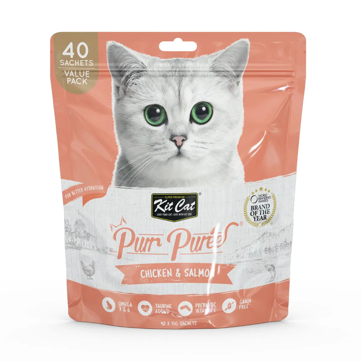 KIT CAT Purr Puree, Pui si Somon, plic, punguta recompense fara cereale pisici, (piure), multipack, 15g x 40buc - Image 2