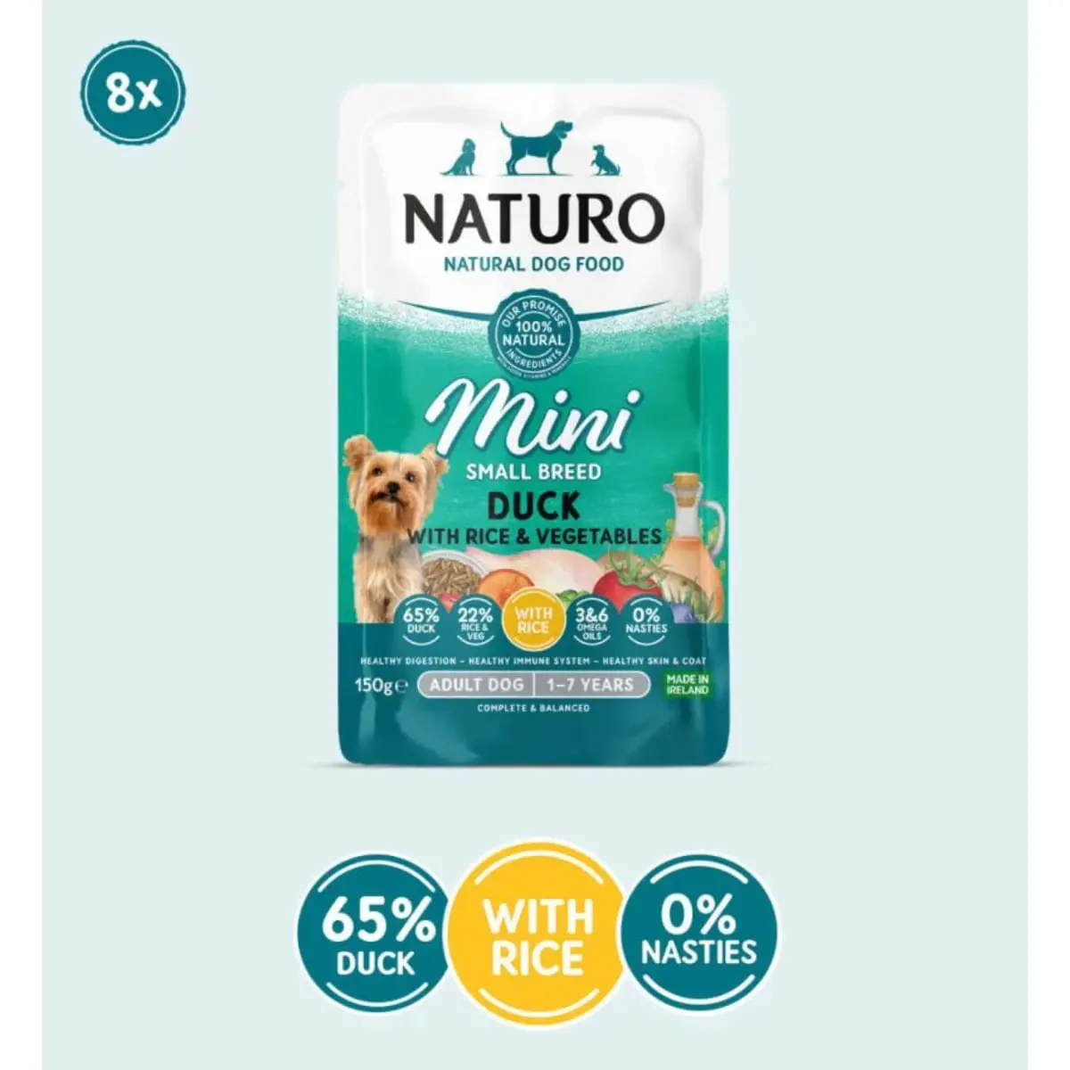 NATURO Mini, XS-S, Rata si Orez, plic hrana umeda caini, (in suc propriu), 150g - Image 2