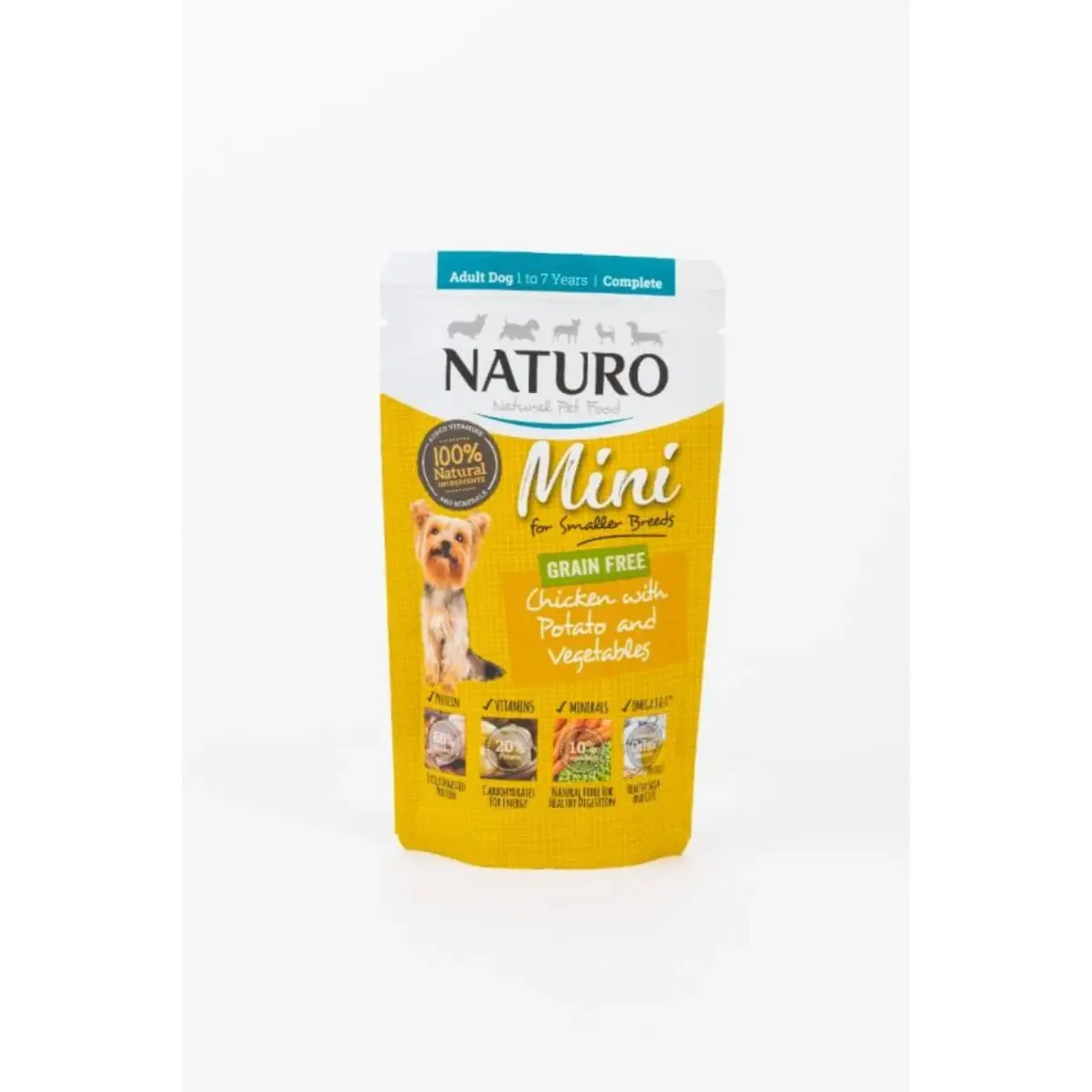 NATURO Mini, XS-S, Pui si Cartofi, plic hrana umeda fara cereale caini, (in suc propriu), 150g