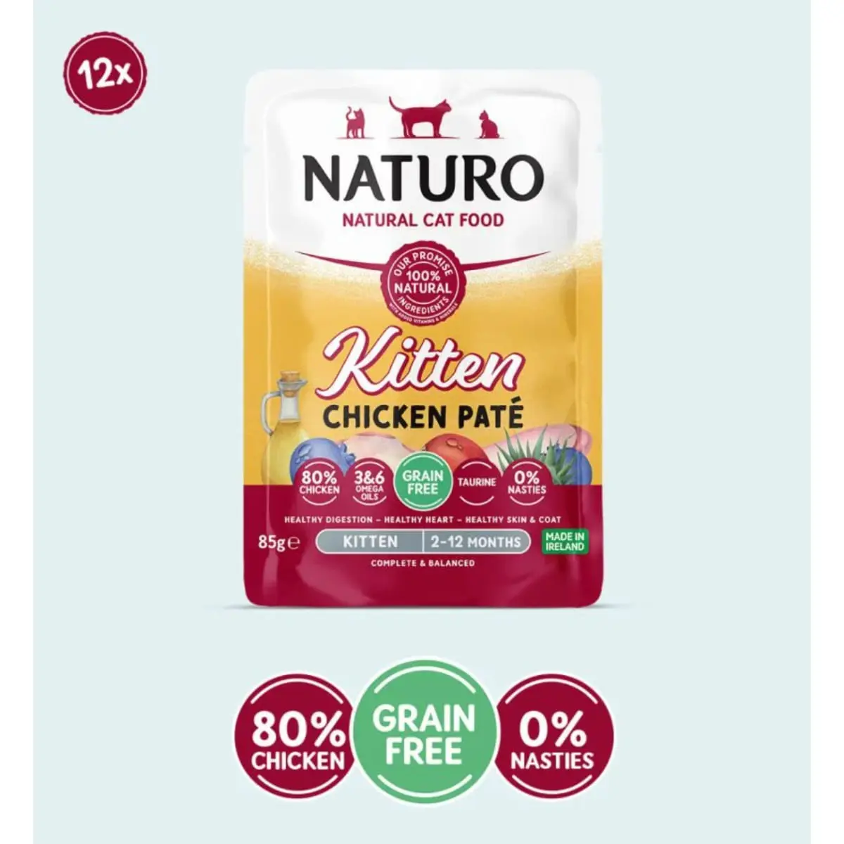 NATURO Kitten, Pui, plic hrana umeda fara cereale pisici junior, (pate), 85g
