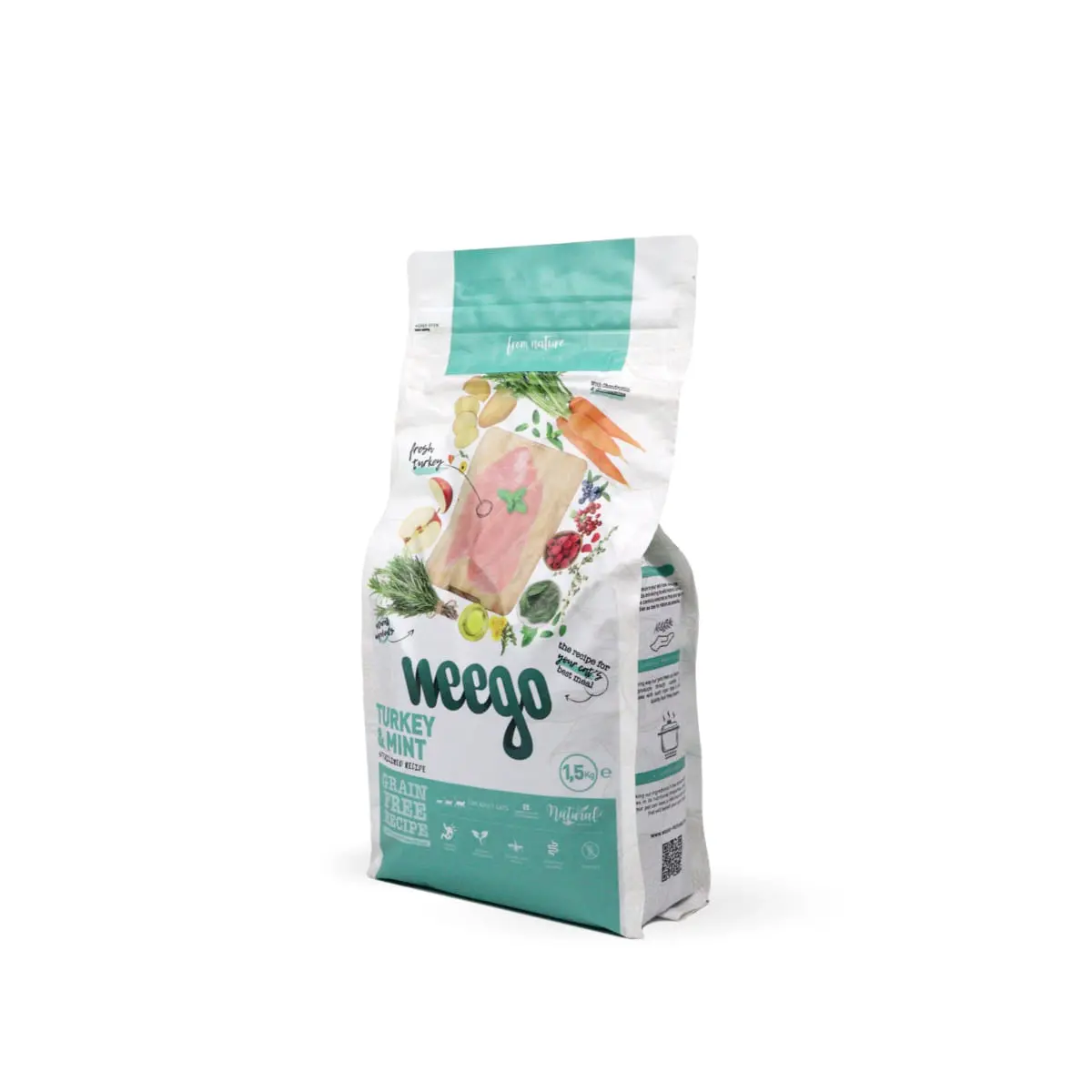 WEEGO Sterlised Senior & Light Recipe, Curcan si Menta, hrana uscata fara cereale pisici sterilizate senior, obezitate, 1.5kg