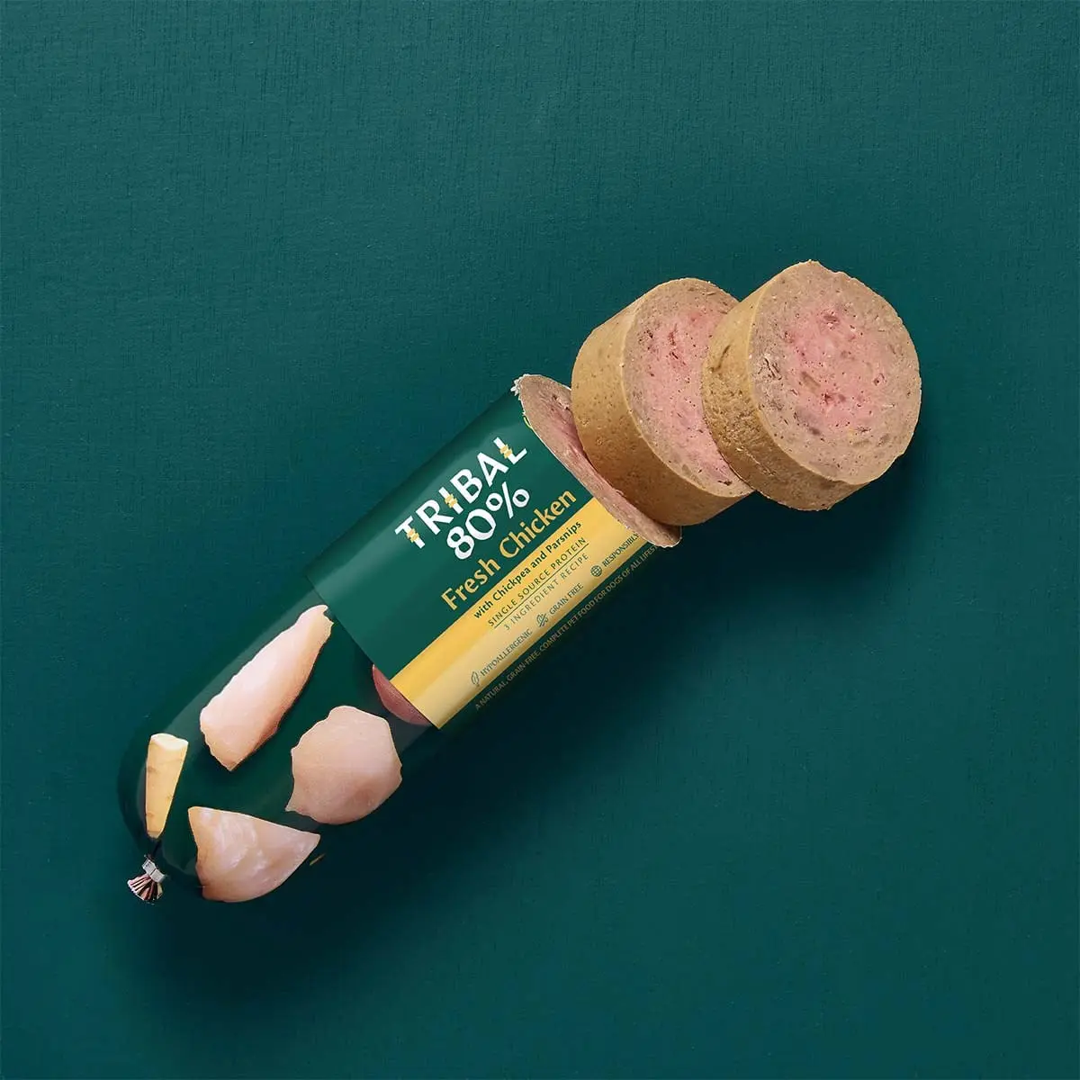 TRIBAL 80% Gourmet Sausage, XS-XL, Pui, salam hrana umeda monoproteica fara cereale caini junior & adult, (pate), 750g - Image 2