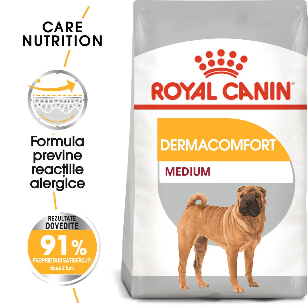 ROYAL CANIN Medium Dermacomfort, hrana uscata caini, prevenirea iritatiilor pielii, 3kg