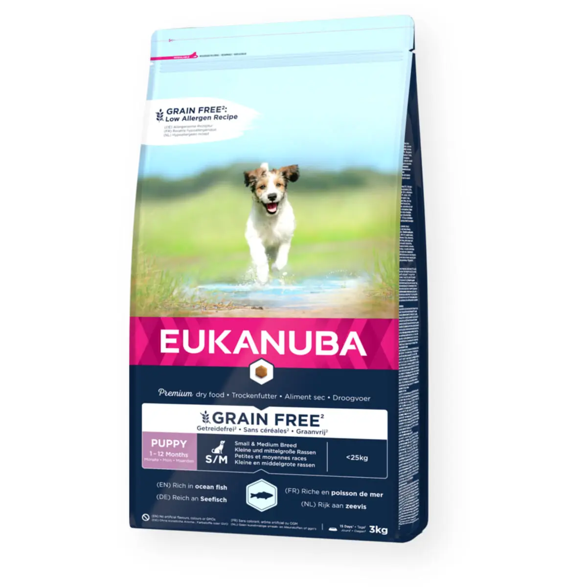 EUKANUBA Grain Free Puppy Small & Medium Breed, S-M, Peste, hrana uscata fara cereale caini junior, 12kg