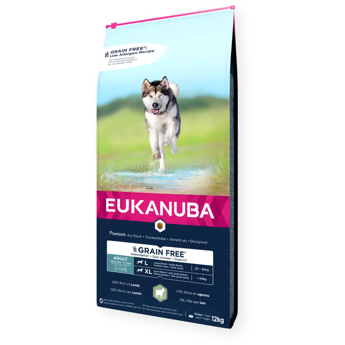 EUKANUBA Grain Free Adult Large Breed, L-XL, Miel, hrana uscata fara cereale caini, 12kg