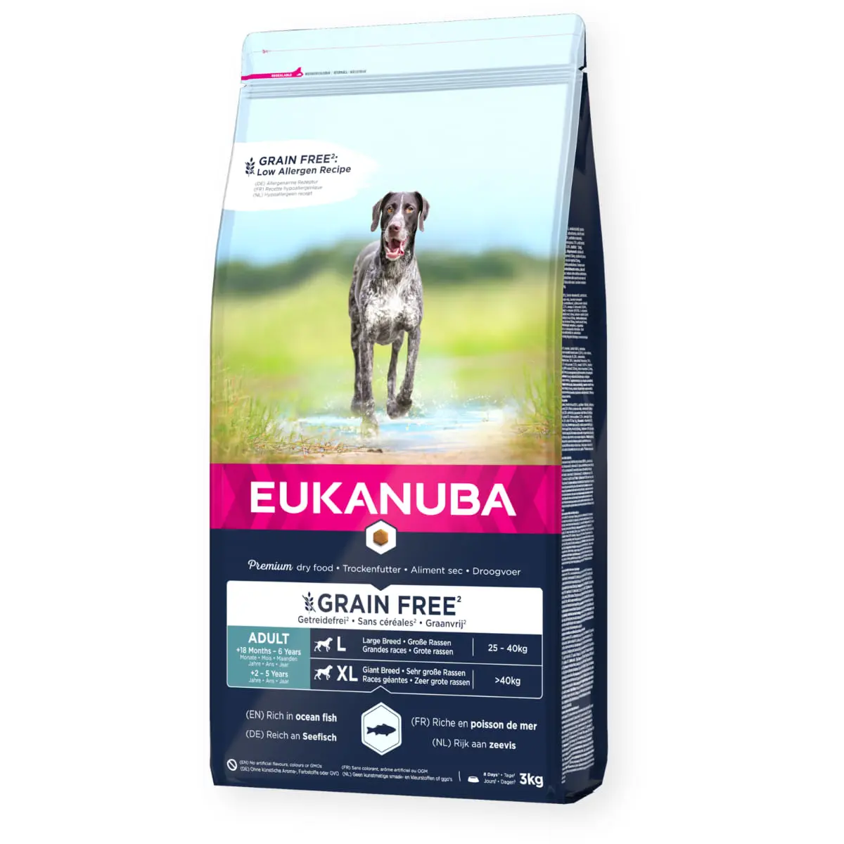 EUKANUBA Grain Free Adult Large Breed, L-XL, Peste, hrana uscata fara cereale caini, 12kg
