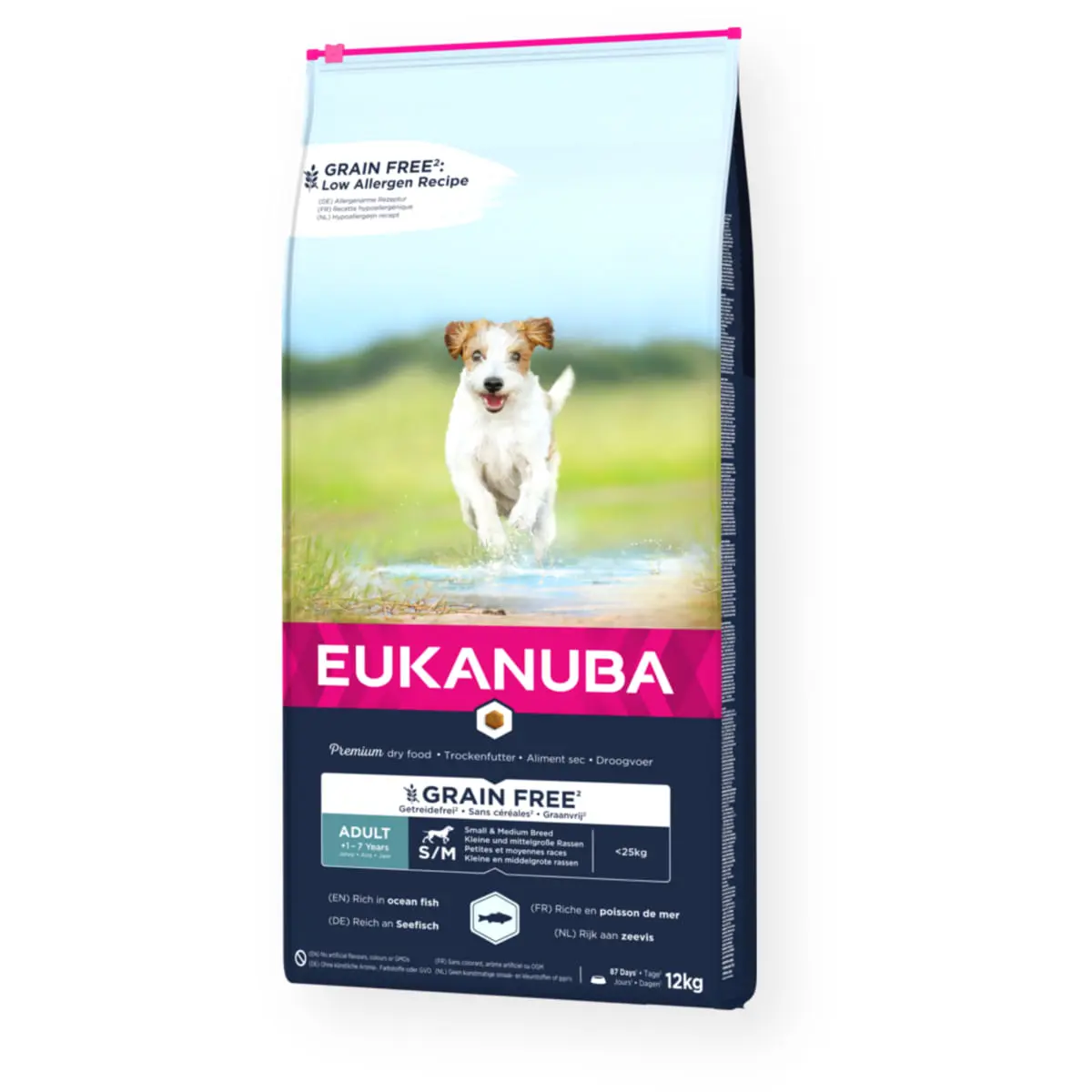 EUKANUBA Grain Free Adult Small & Medium Breed, S-M, Peste, hrana uscata fara cereale caini, 12kg