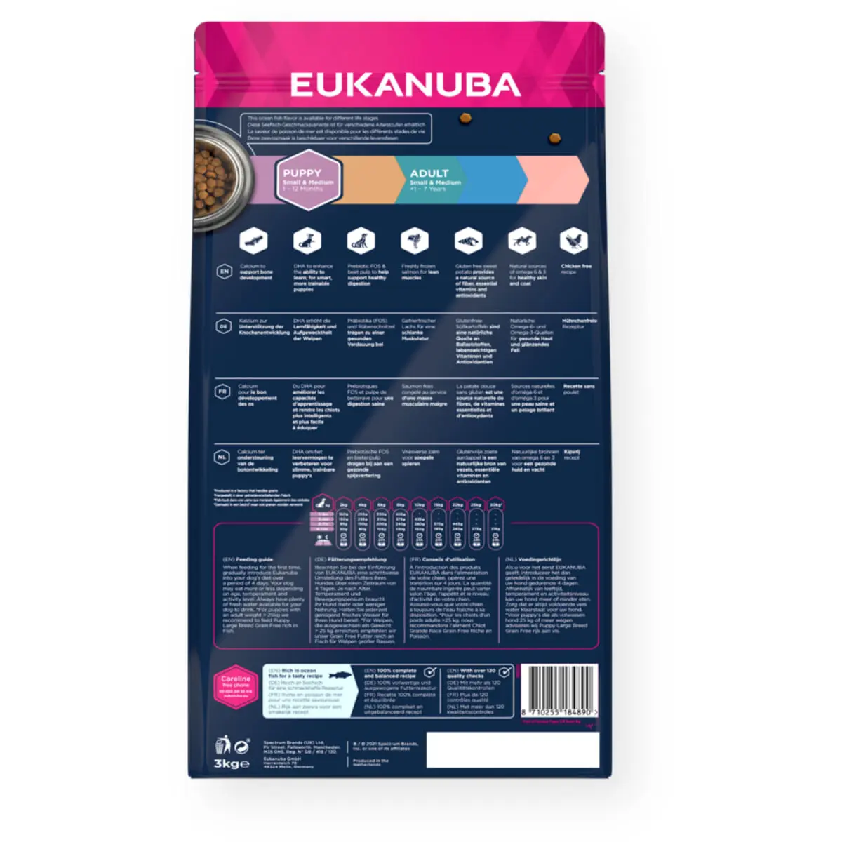 EUKANUBA Grain Free Puppy Small & Medium Breed, S-M, Peste, hrana uscata fara cereale caini junior, 12kg - Image 3